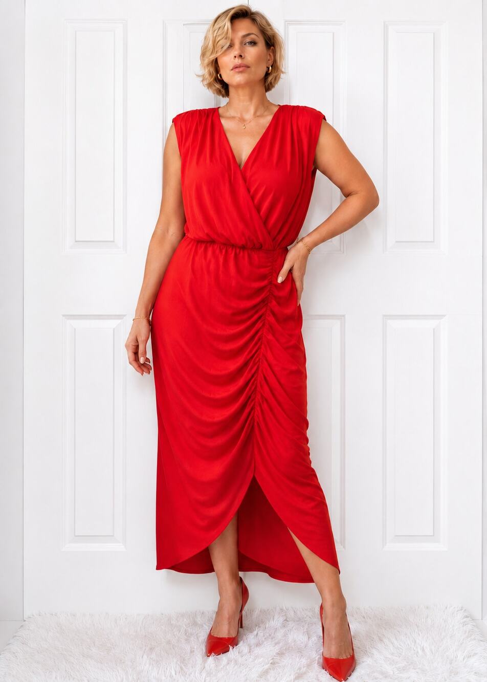 NWT Eliza J Red Ruched High-Low Lined Evening Red Dress